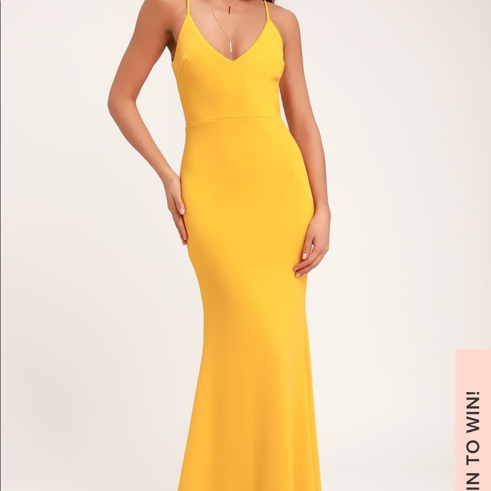 Lulu’s “infinite glory golden yellow maxi dress”